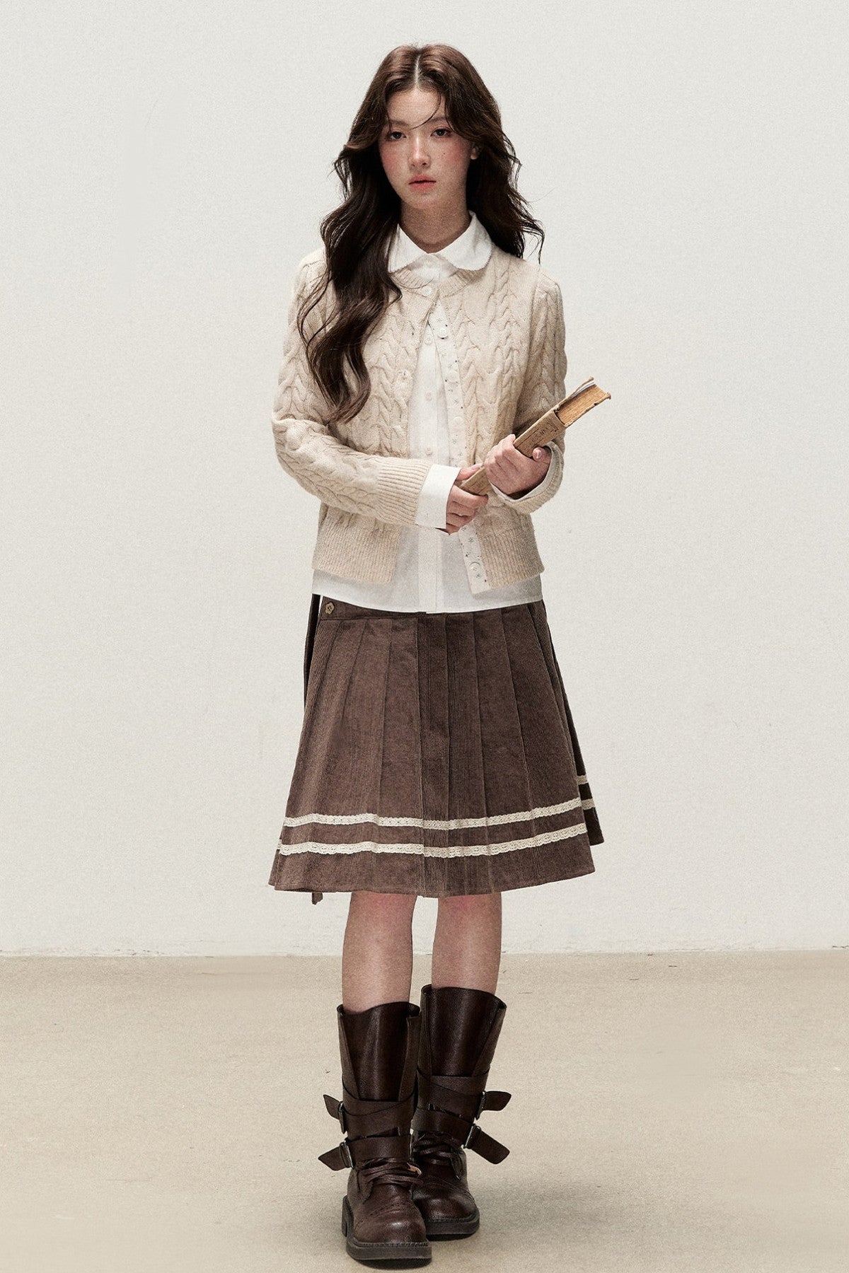 Plaid Layered-Look Knit Top