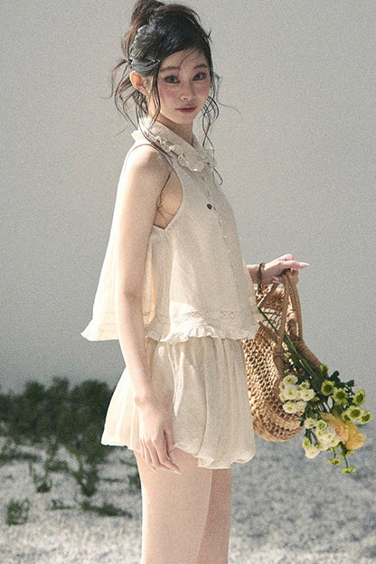 Conjunto de top de encaje francés y falda capullo