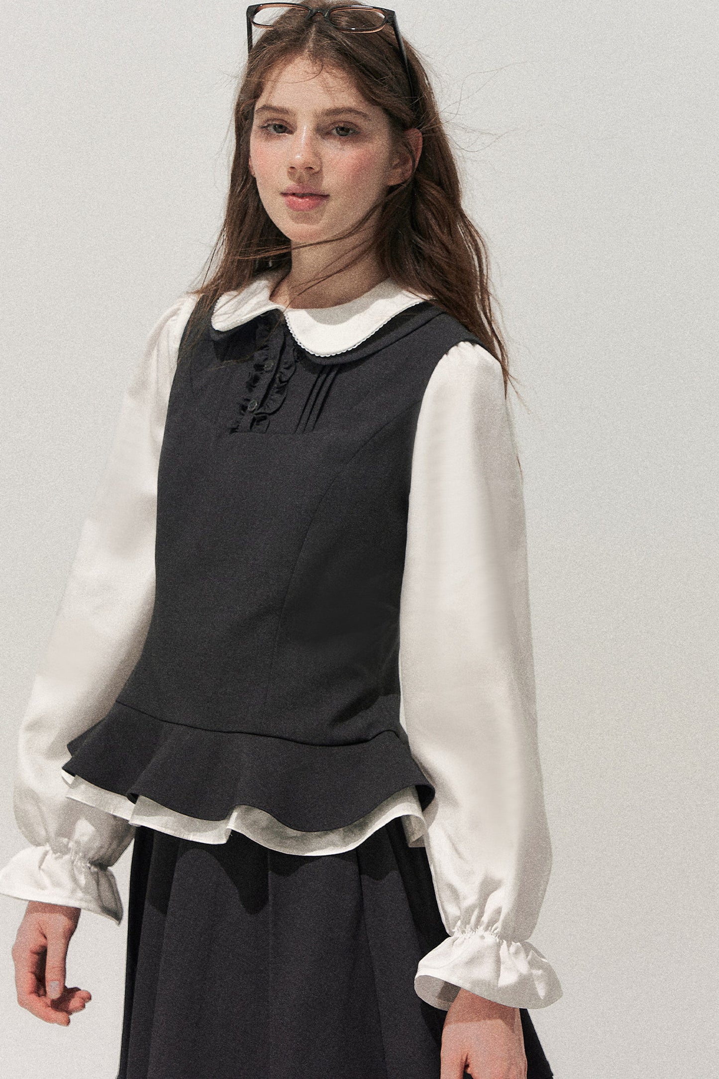 Retro Lace Hem Vest and Skirt Set-Up