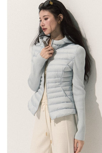 Knitted Patchwork Ribbed Down Jacket