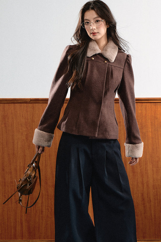 Plush Pleated Puff Shoulder Jacket