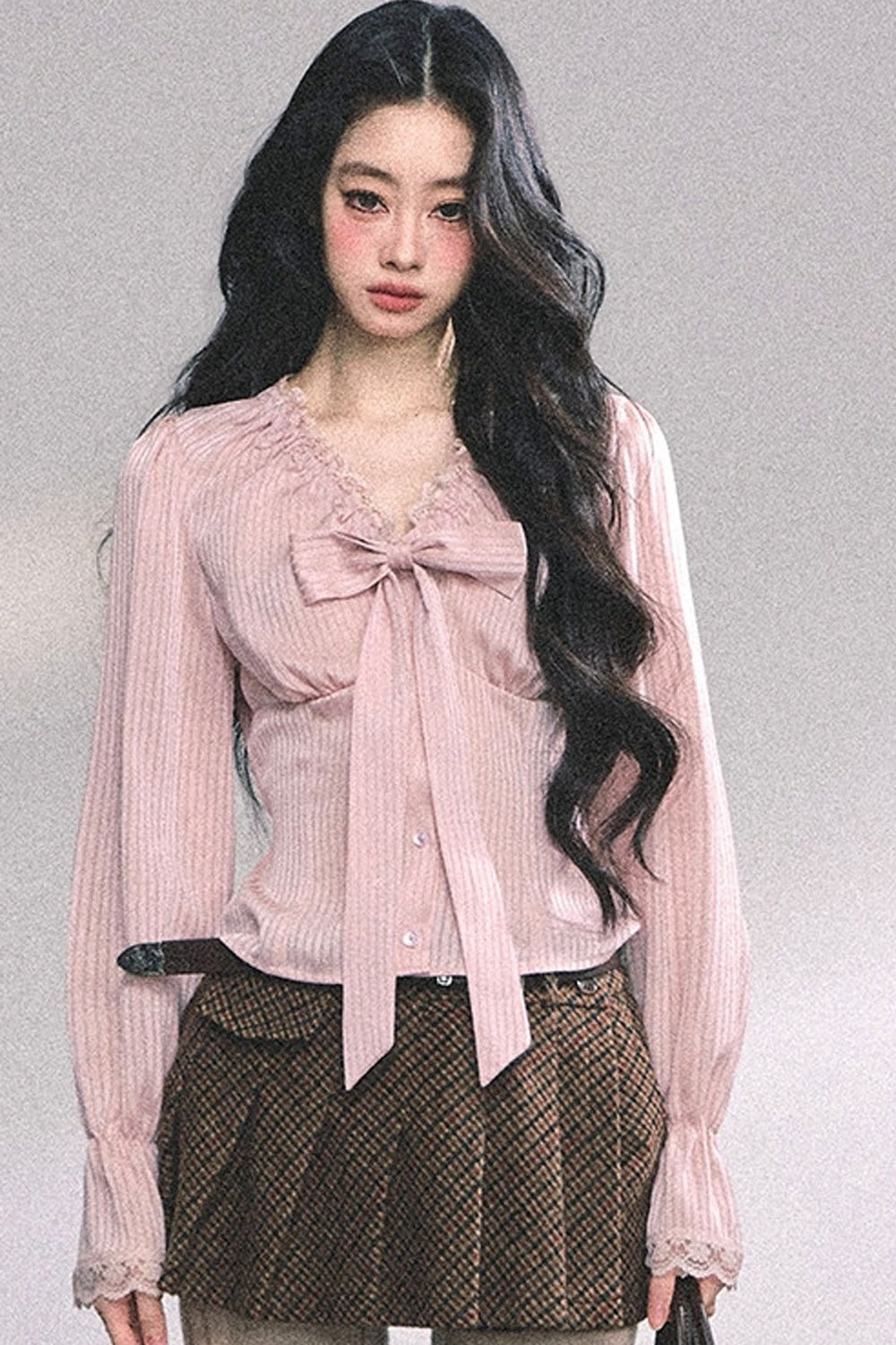 Lace Striped Autumn Blouse