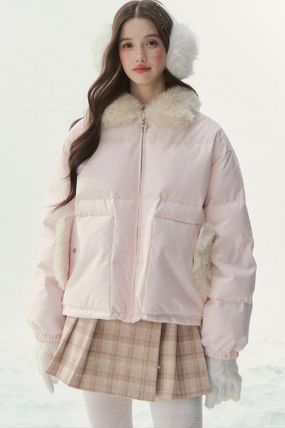 Chaqueta de plumón reversible rosa con motivo Fair Isle
