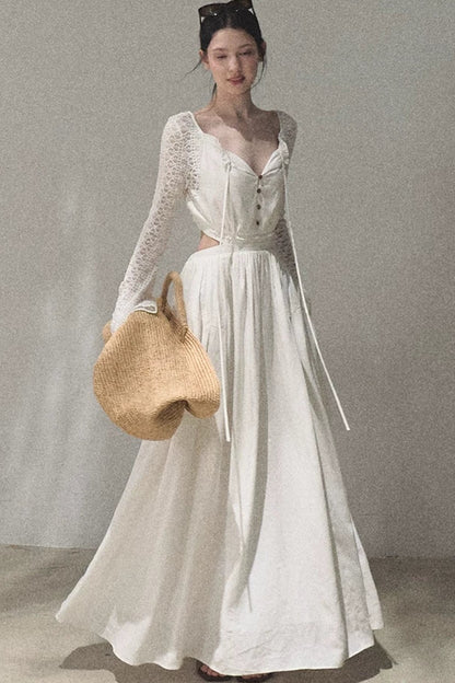 Lyocell Linen Hollow-Out Lace Dress