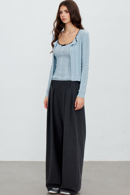 Gray Pleated Suit Pants