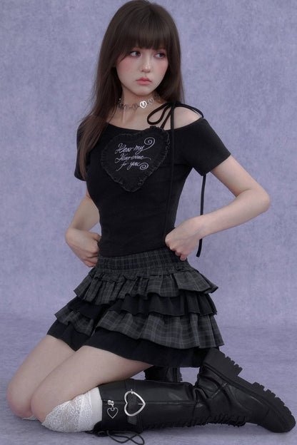 Plaid Waist-Cinching Cake Skirt