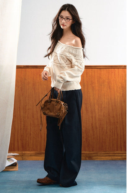 Off-Shoulder Diamond Knit Top
