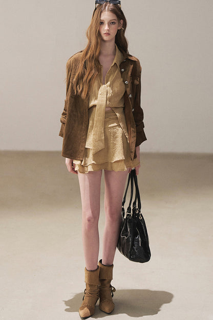 Brown Faux Suede Shirt Jacket
