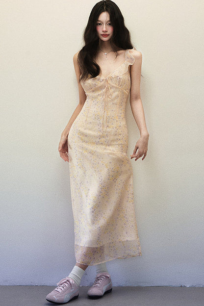 Light Purple Floral Chiffon Dress