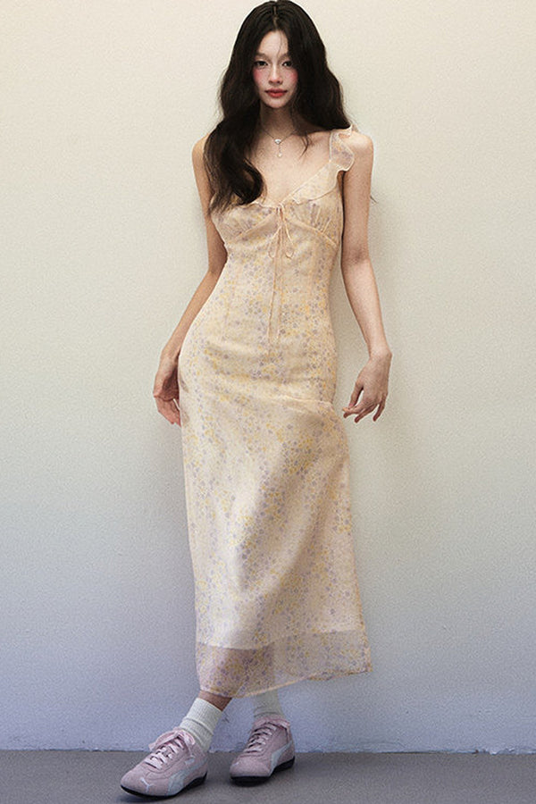Light Purple Floral Chiffon Dress