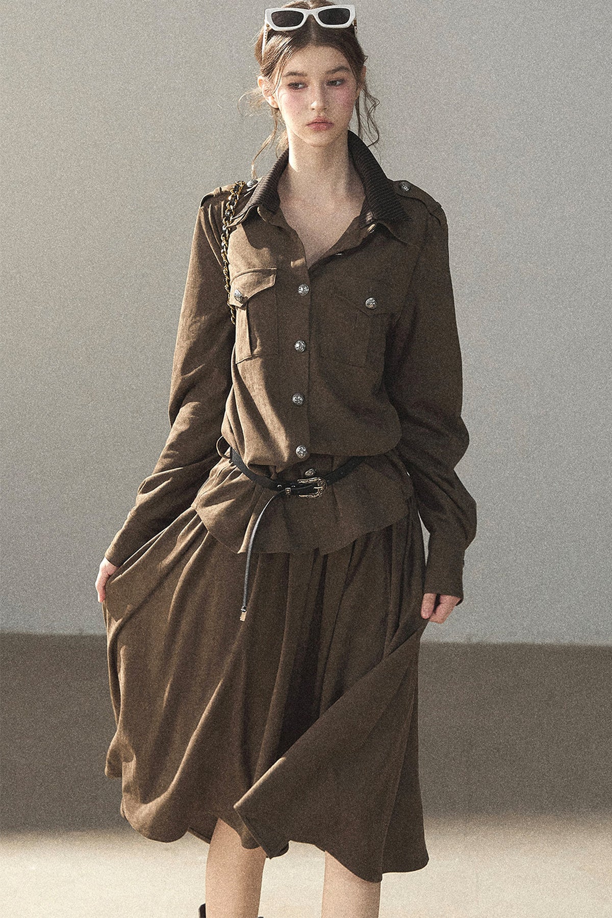 Ensemble manteau et jupe Murmures de feuilles tombées
