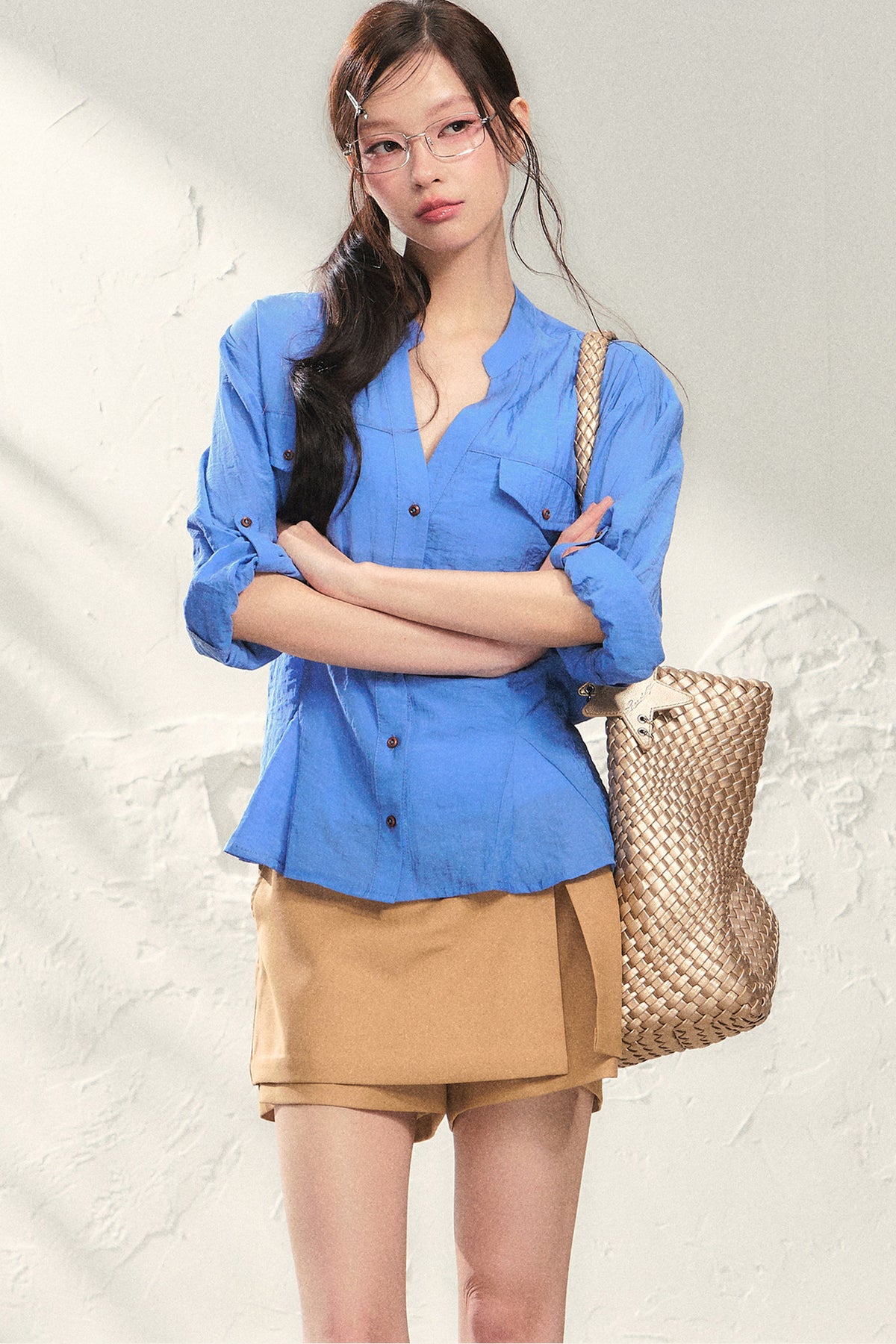 Khaki A-Line Skirt Pants Set-Up