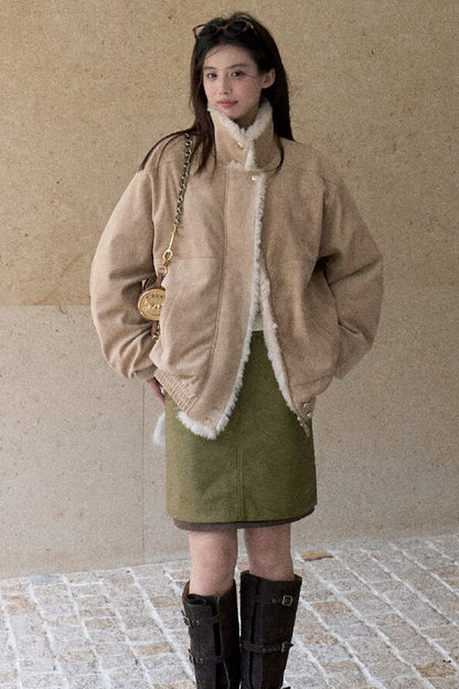 Matte Suede 95% White Duck Down Jacket
