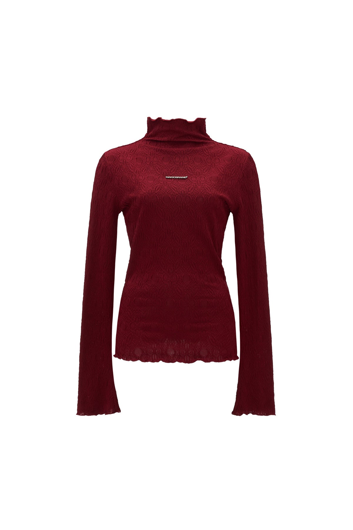 Textured Embossed High-Neck Long-Sleeve T-Shirt