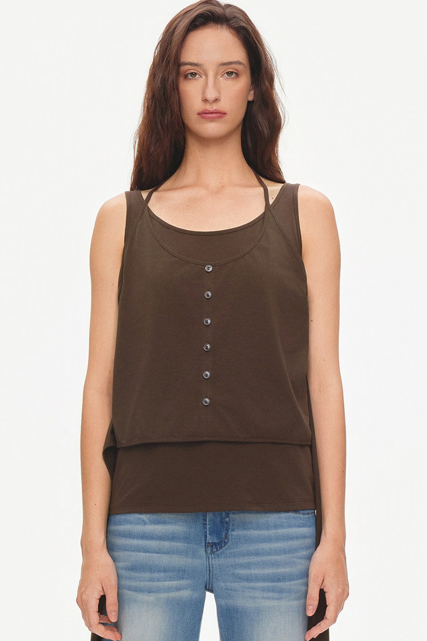 Layered-Look Tie U-Neck Camisole