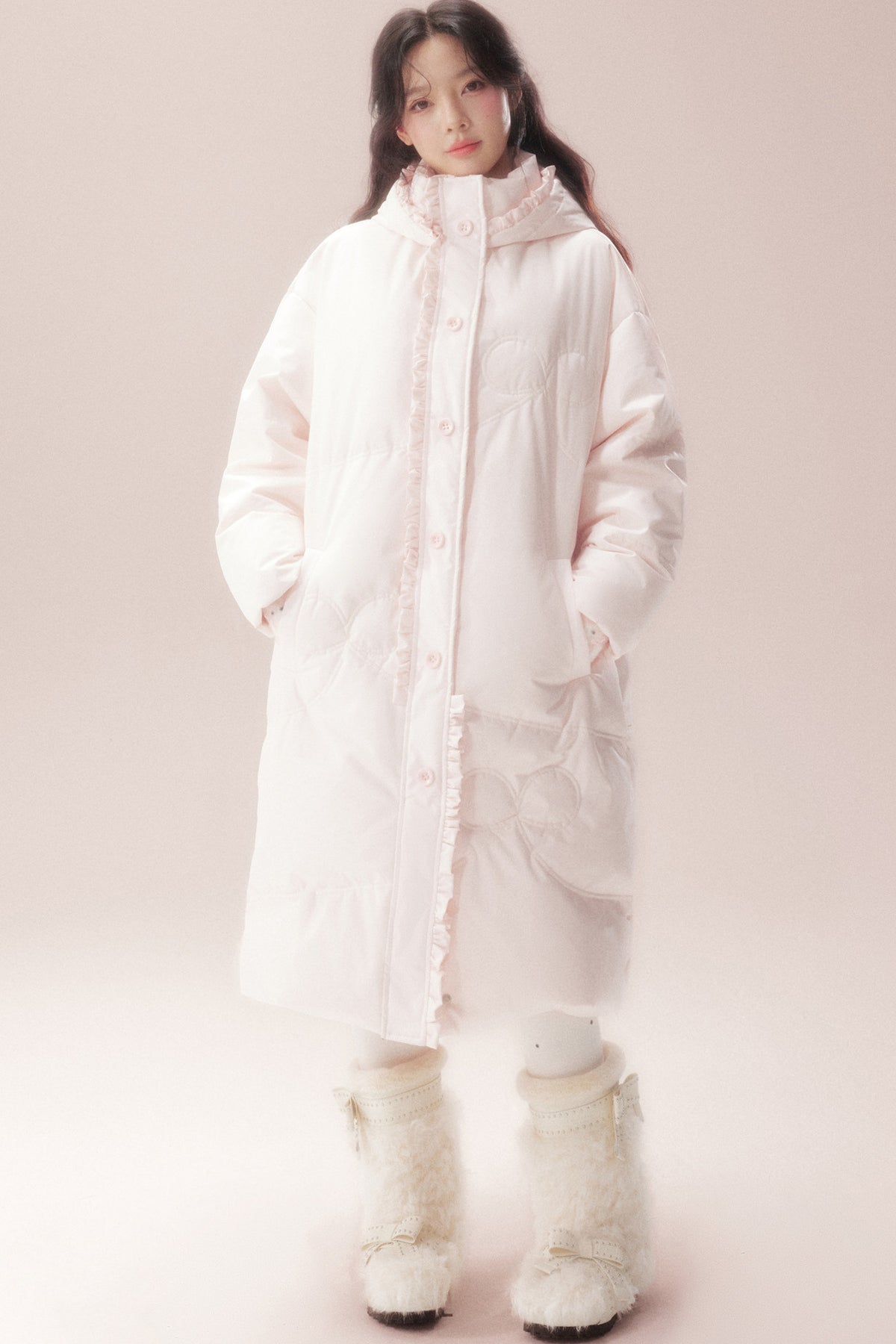 Cloud Pattern Quilted Long Down Jacket