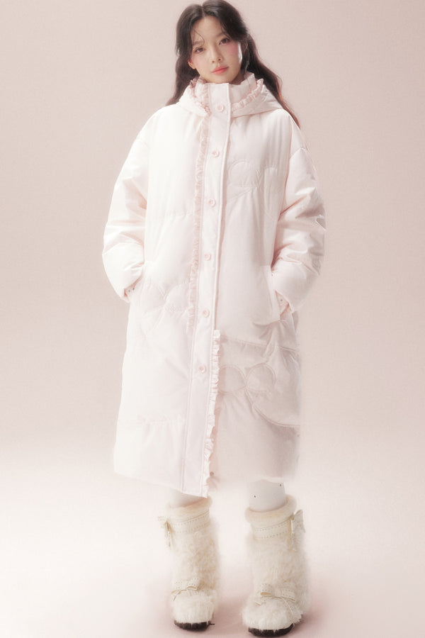 Cloud Pattern Quilted Long Down Jacket