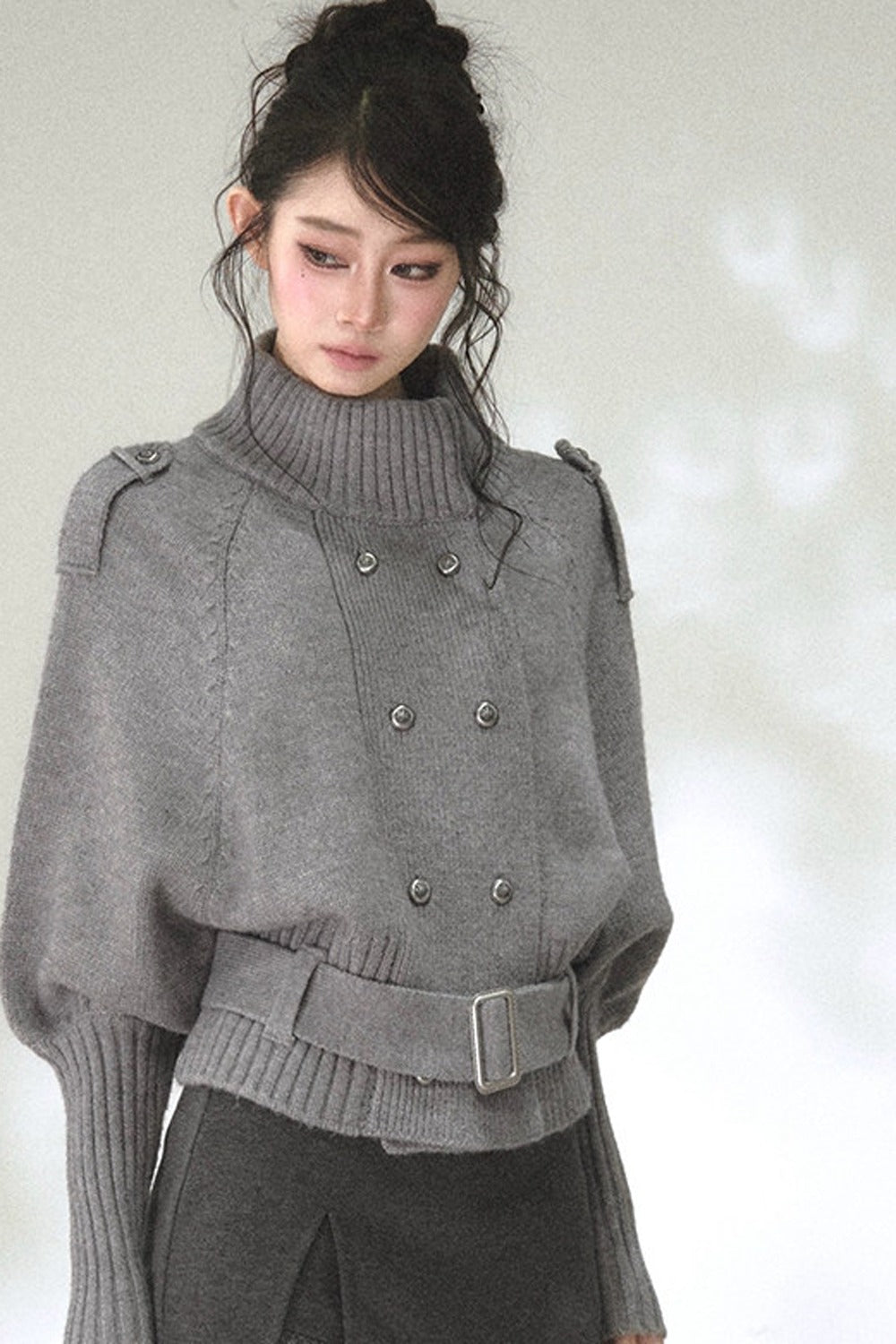 Capejacke mit vertikalem Rippstrick und Fledermausärmeln