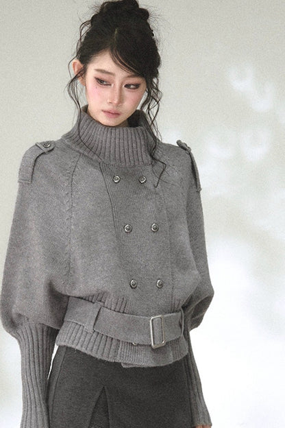 Capejacke mit vertikalem Rippstrick und Fledermausärmeln