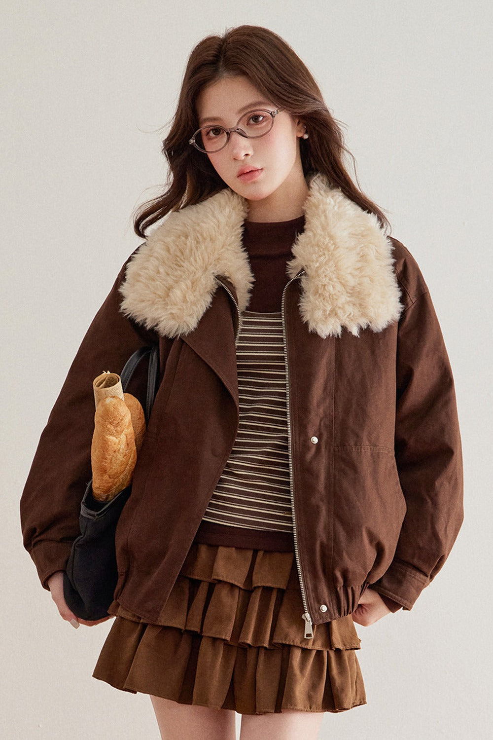 Imitation Lamb Fur Collar Short Jacket