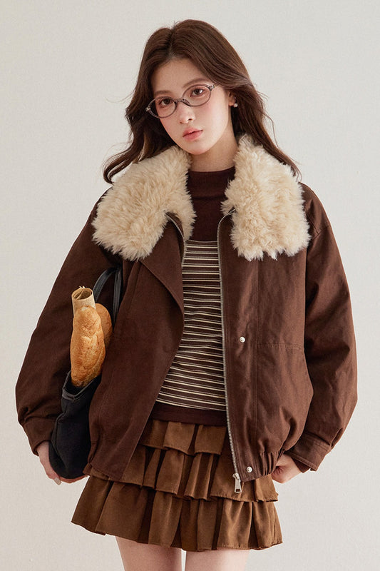 Imitation Lamb Fur Collar Short Jacket