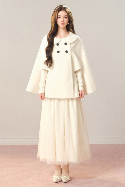 Manteau cape châle en laine croisé à col Claudine