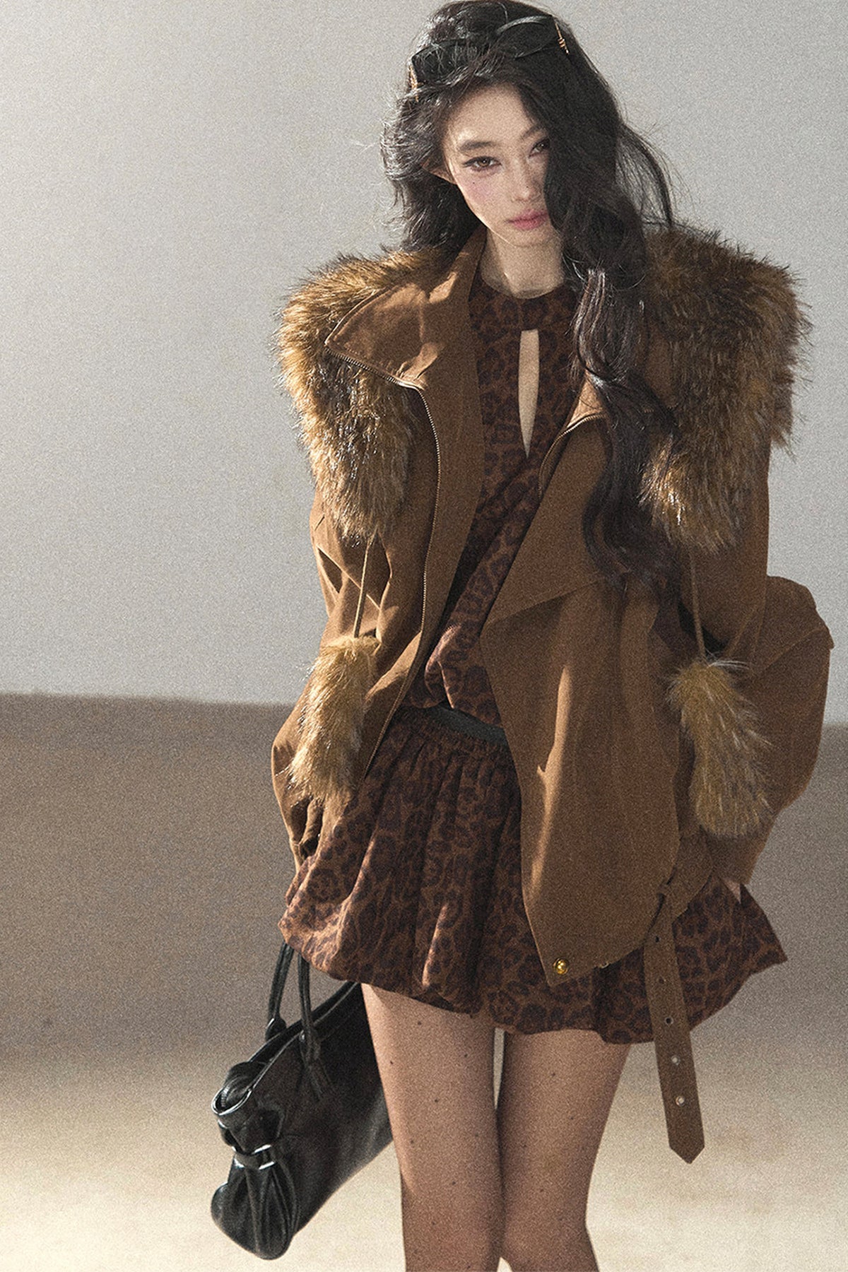 Faux Fox Fur Shawl With Collar