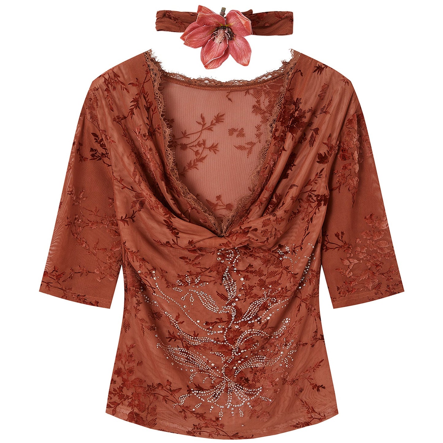 Rhinestone Lace Off-Shoulder Knit Top
