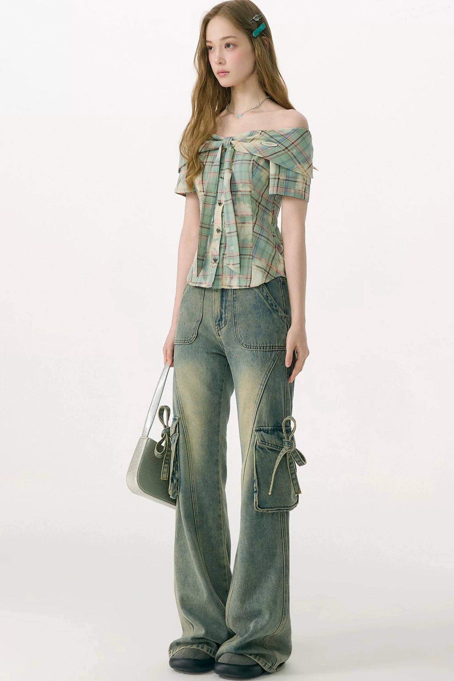 Mist Green Off-Shoulder Blouse