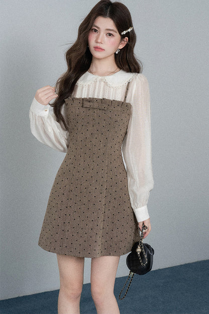 High-Waisted A-Line Polka Dot Dress