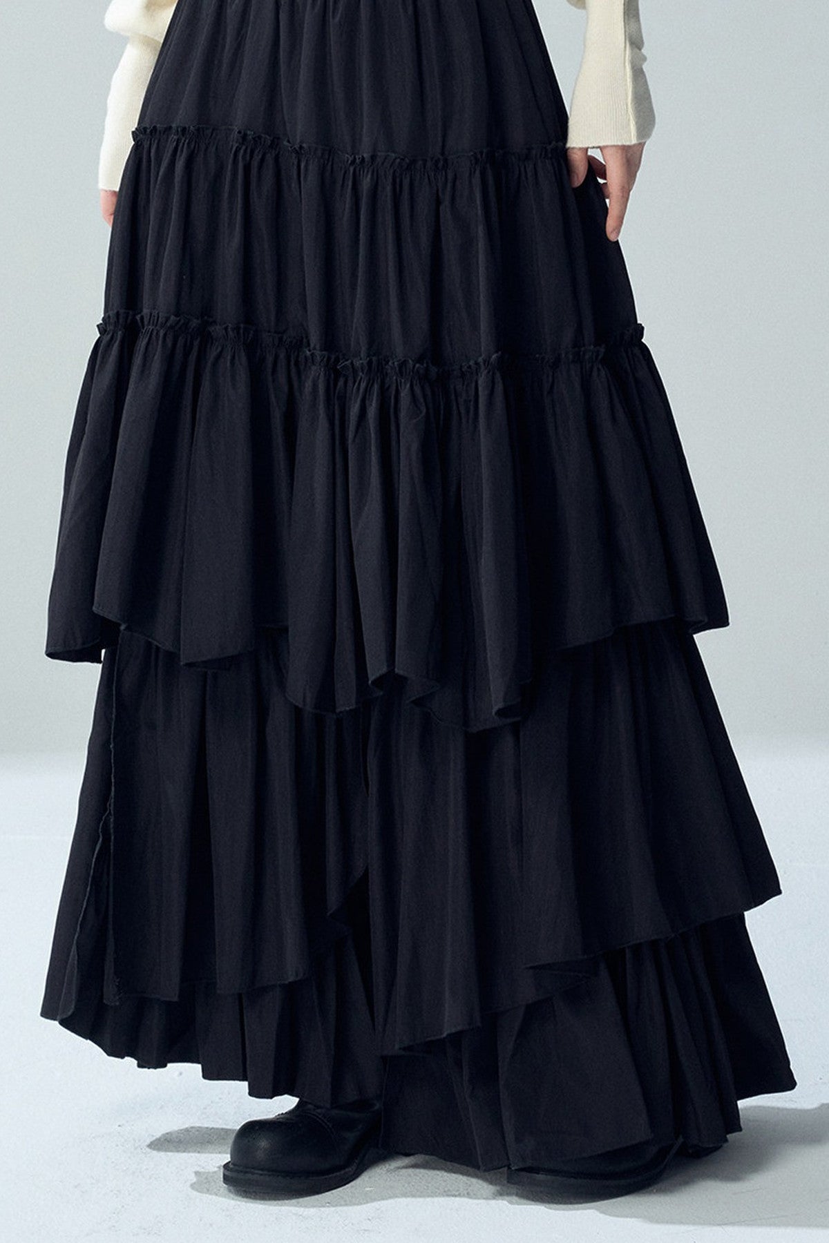 Black Irregular Ruffle Skirt
