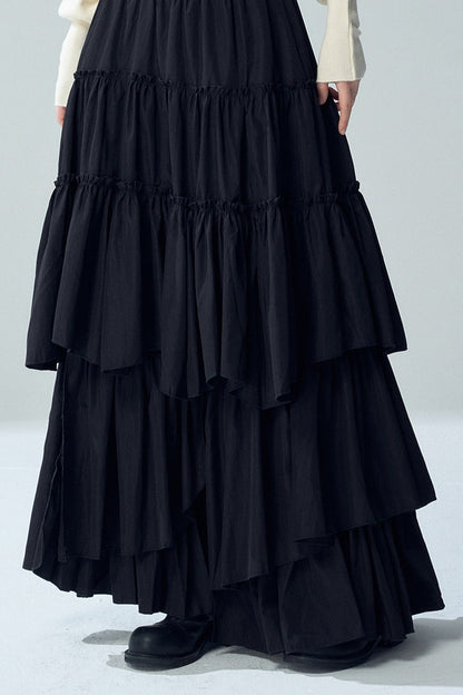 Black Irregular Ruffle Skirt