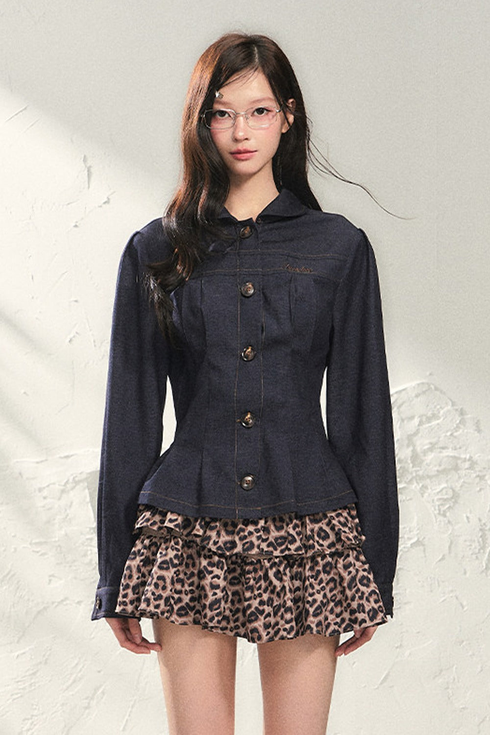 Dark Blue Denim Top With Skirt Set-Up