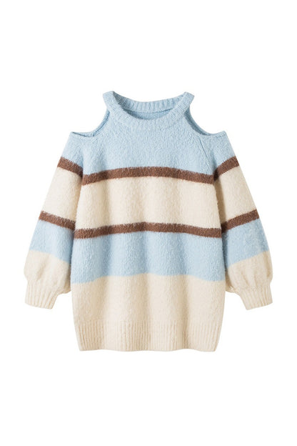 Off-Shoulder Striped Knit Sweater