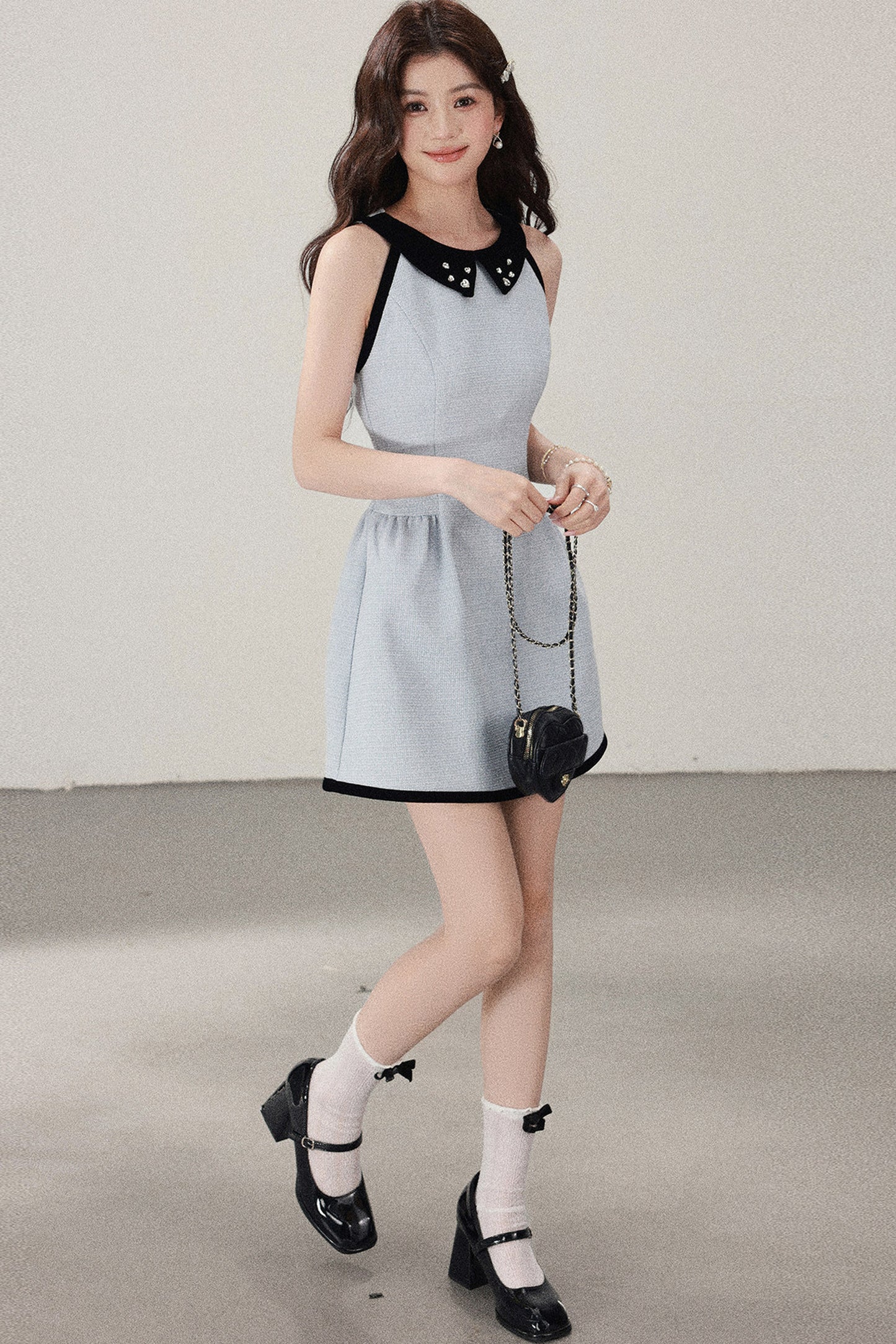 Blue Cinched Waist Halter Dress