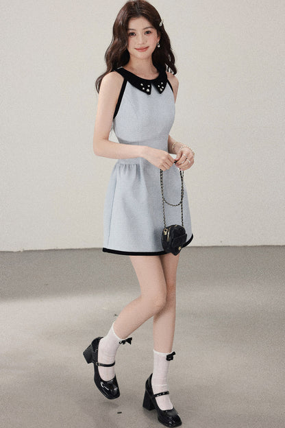 Blue Cinched Waist Halter Dress