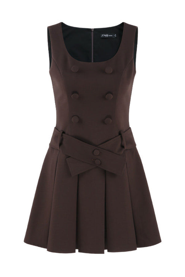 Brown Pleated Dress and Blue Shirt Set-Up