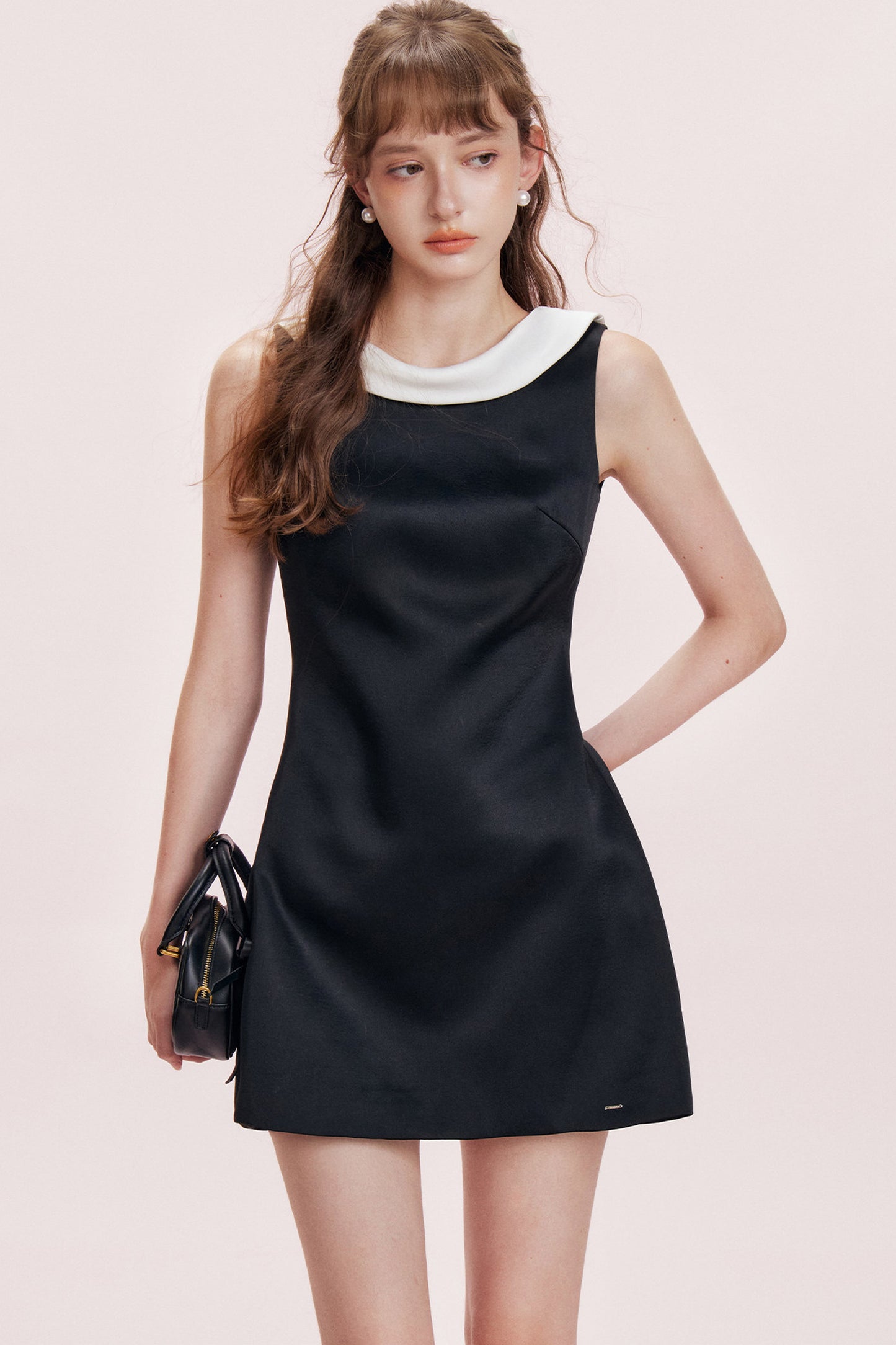 Satin Boat Neck Backless Bow Tank Dress