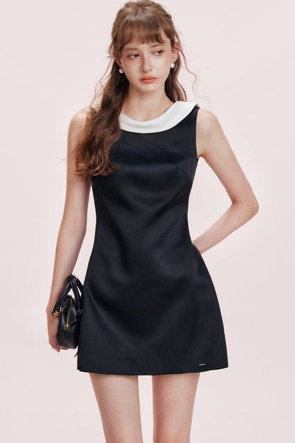 Satin Boat Neck Backless Bow Tank Dress
