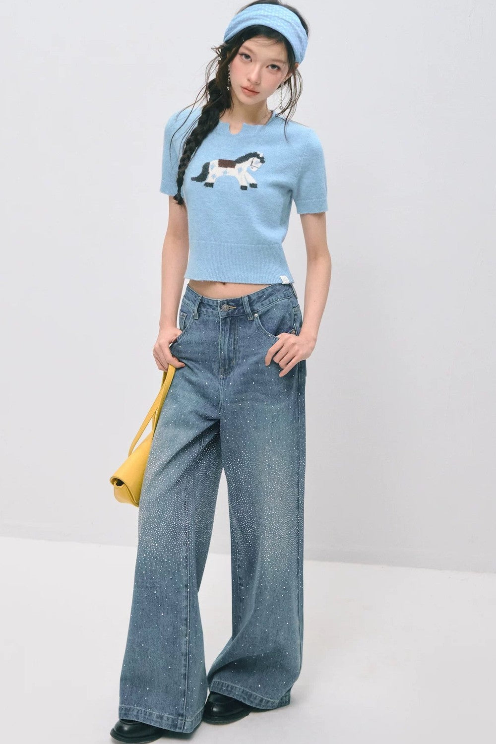 Haut à manches courtes en jacquard à motif poney