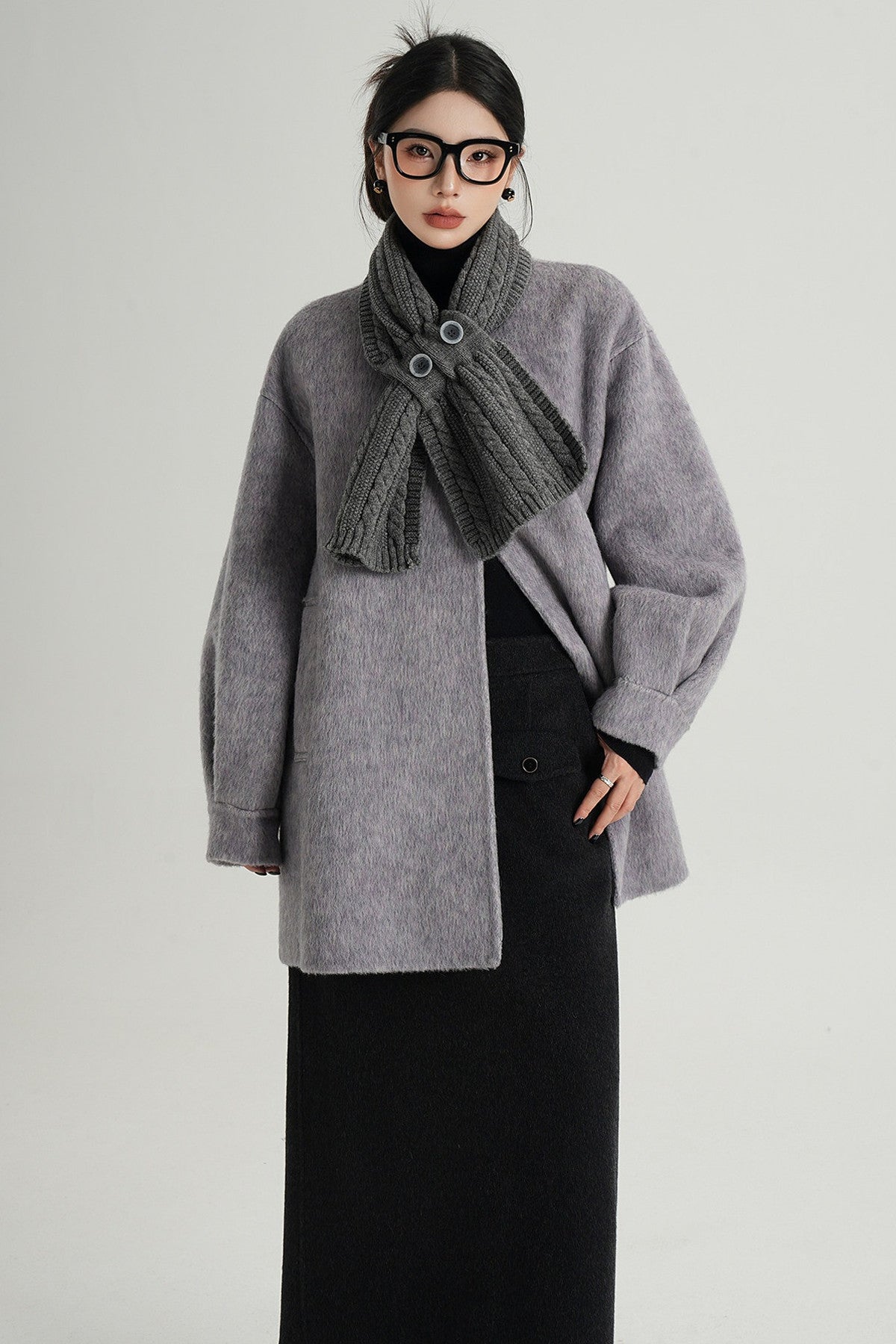 Scarf Collar Double-Sided Wool Coat