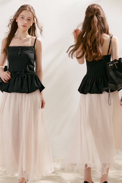 Tencel Linen Cotton Peplum Bow Camisole Top