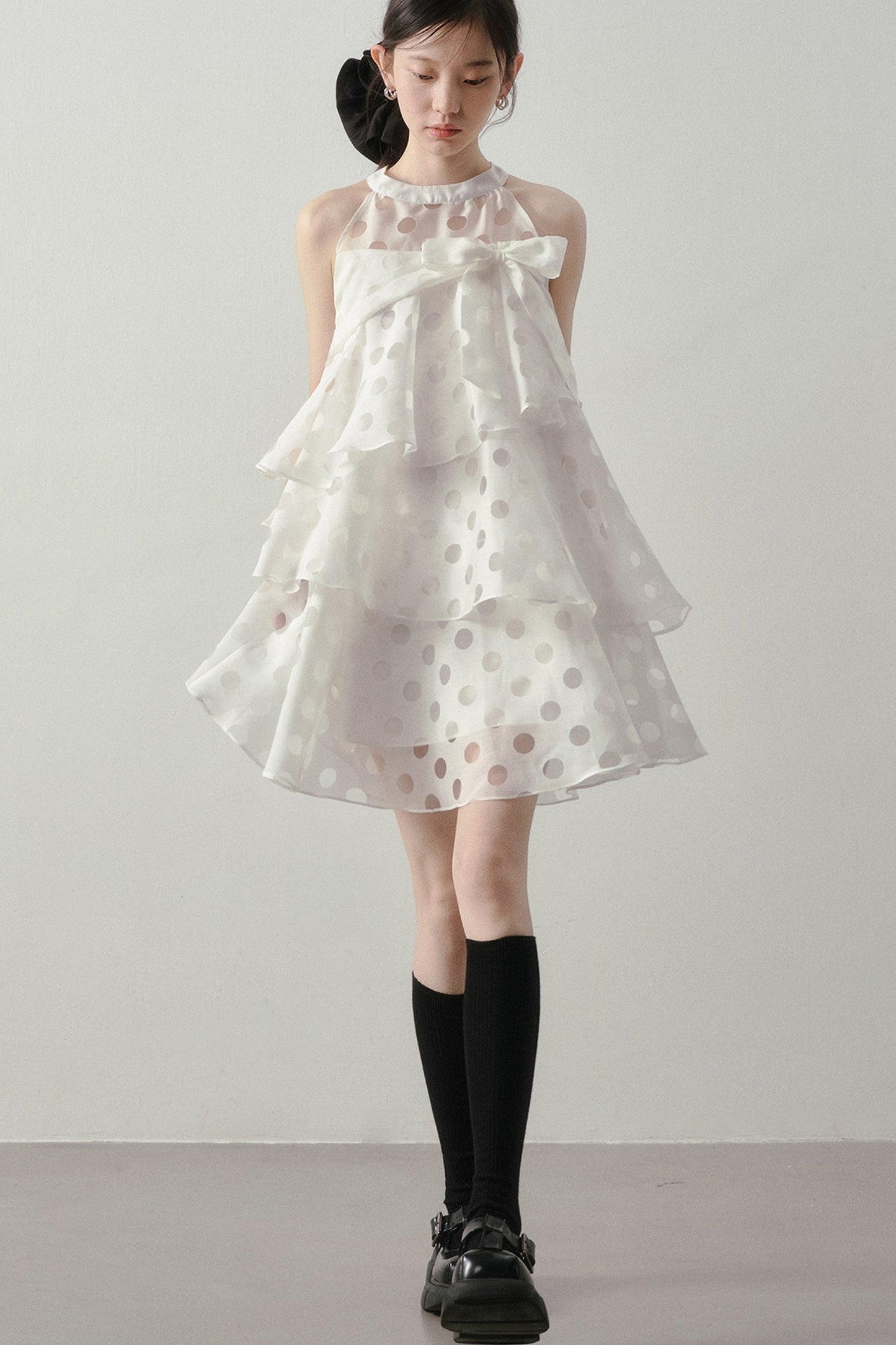 Polka Dot Ruffle Halter Dress