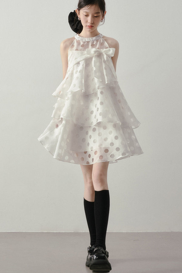 Polka Dot Ruffle Halter Dress