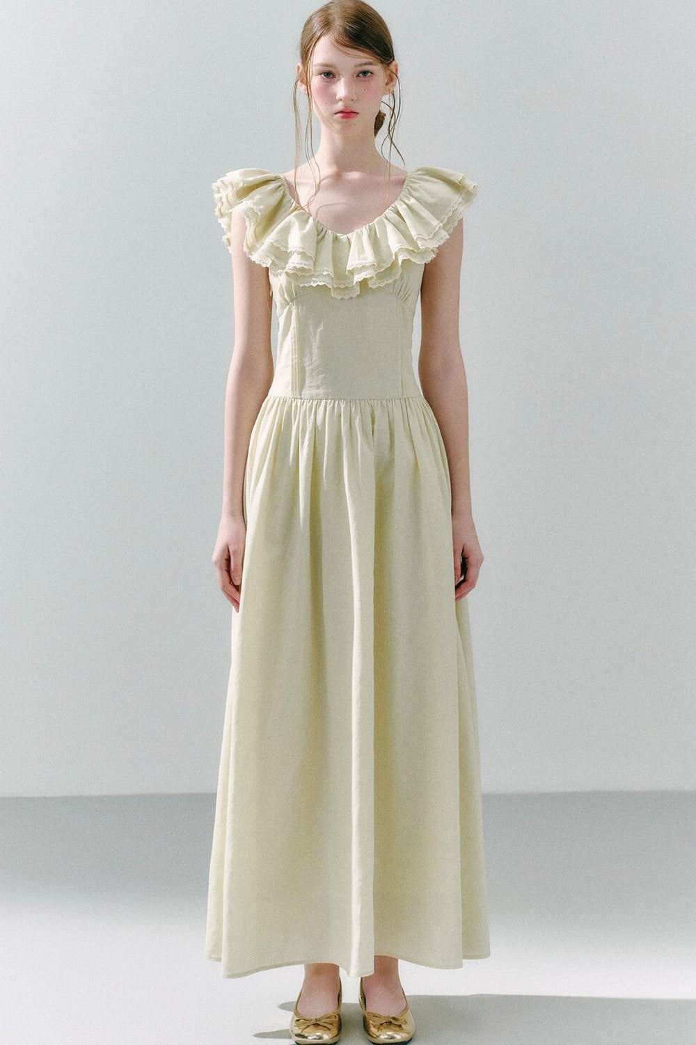 Long Green Linen Blend Dress