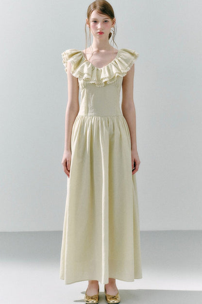 Long Green Linen Blend Dress