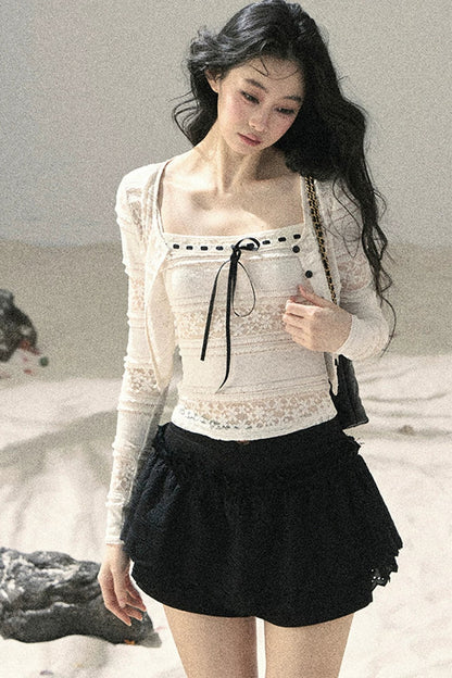레이스 펀칭 여름 투피스 세트
