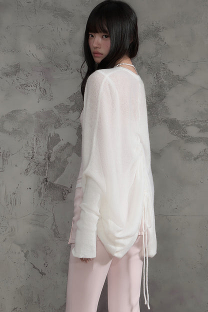 White Sheer Knit Batwing Cardigan set-Up