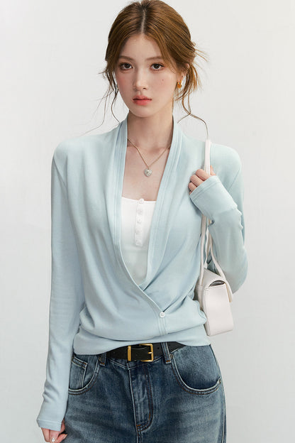 Cross V-Neck Knit Top and Camisole Set