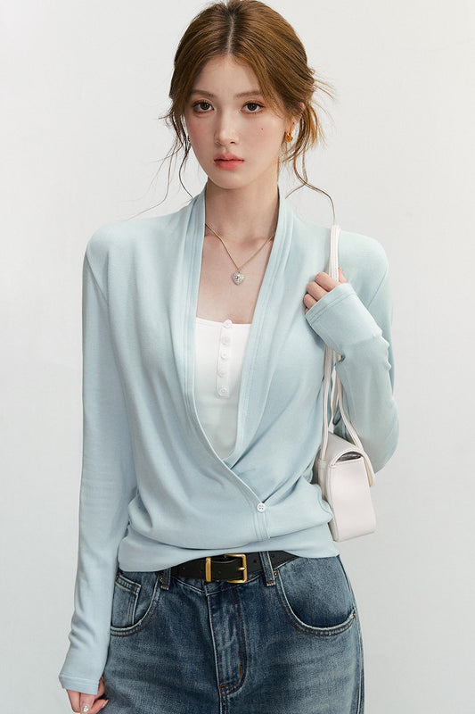 Cross V-Neck Knit Top and Camisole Set